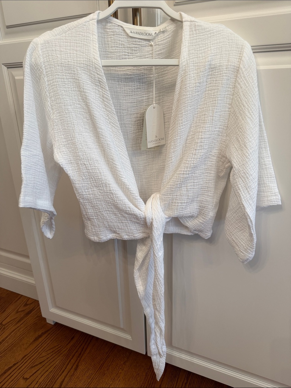 Handloom White Gauze Tie-Front or Wrap Top OS (small side to me) NWT
